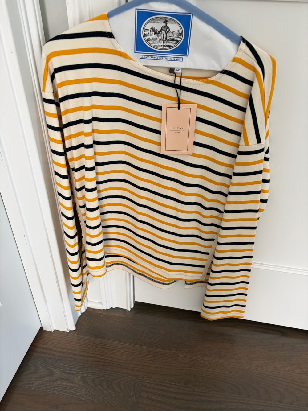 La Ligne Striped Long Sleeve Tee in Cream, Yellow & Black